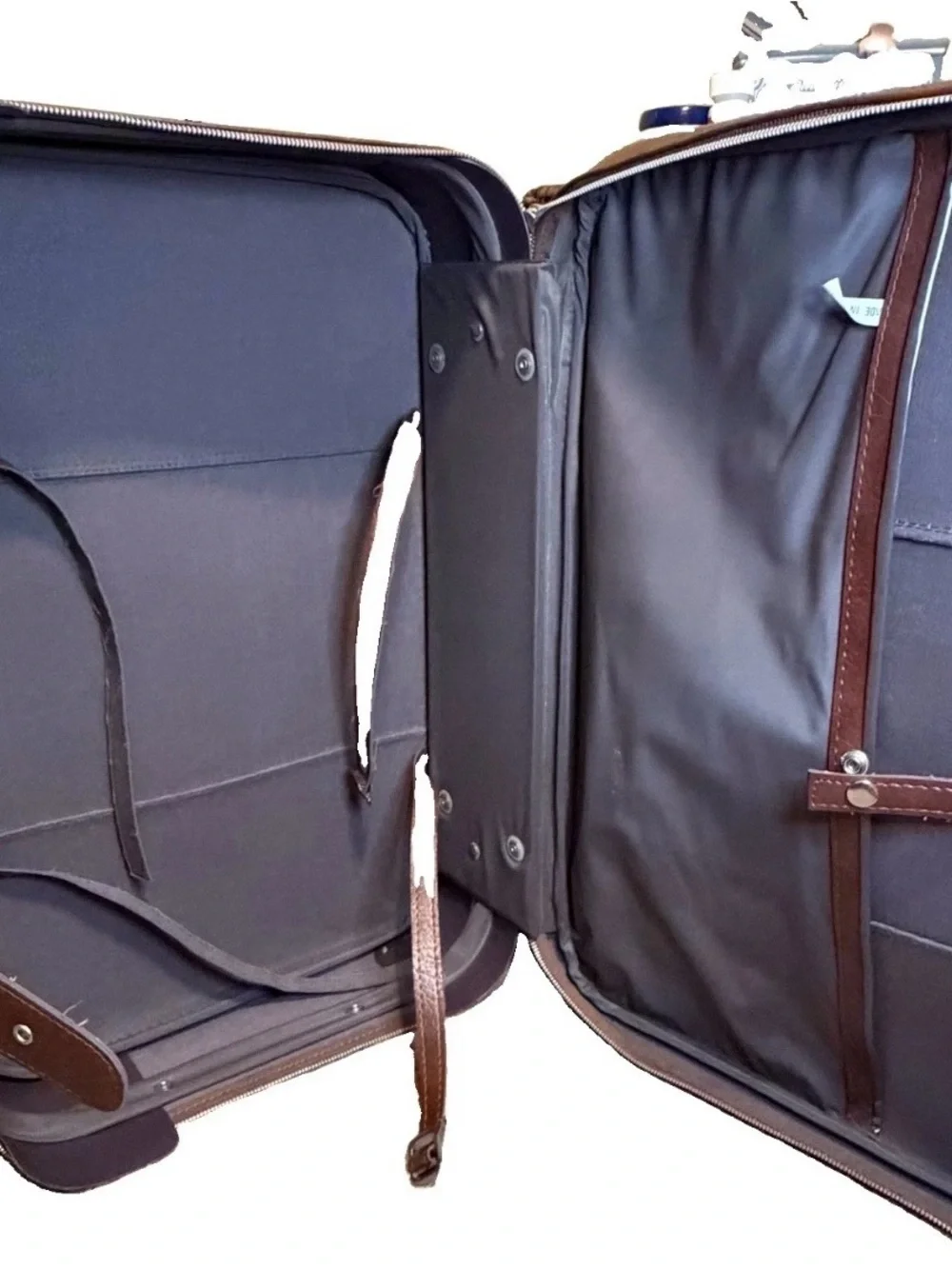 Vintage Brown Leather Suitcase Set 2 Nesting Luggage Keys Clean EUC